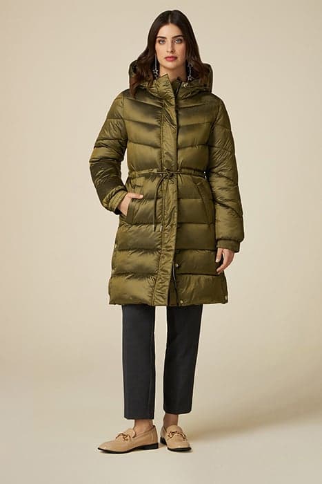 Bronze colour midi length down jacket by Oltre