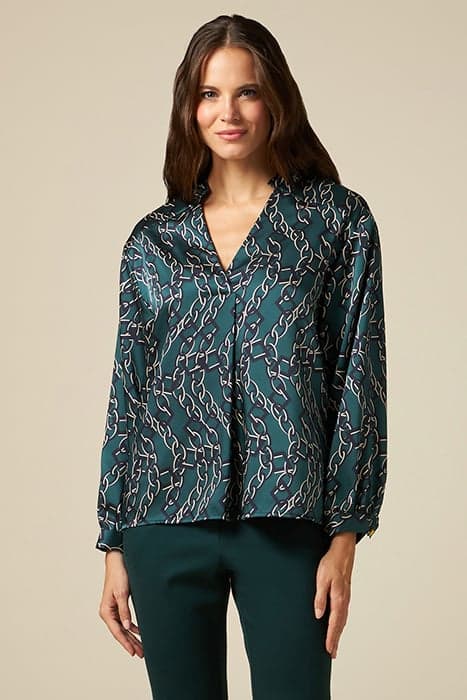 PATTERNED SATIN BLOUSE GREEN by Oltre