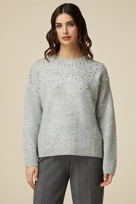 ANIMAL-PATTERN SWEATER WITH JEWEL CHAIN GREY by Oltre