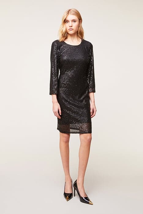 SHORT FULL SEQUIN DRESS BLACK by Motivi