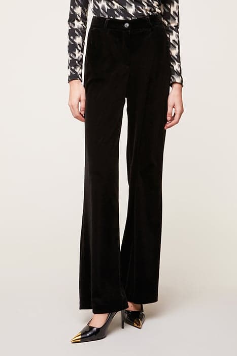 VELVET PALAZZO TROUSERS BLACK by Motivi