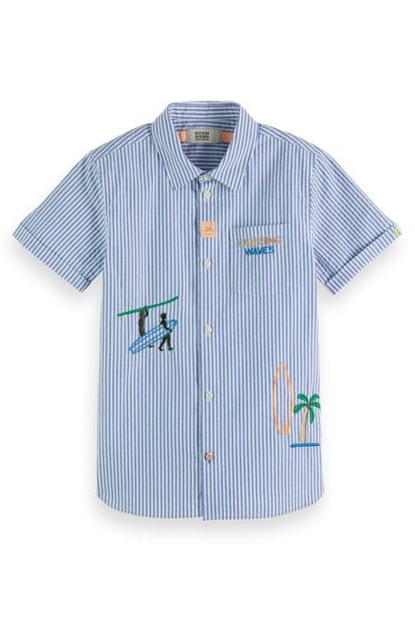 PLACED EMBROIDERIES SEERSUCKER SHORT-SLEEVED SHIRT BLUE/ WHI by Scotch & Soda