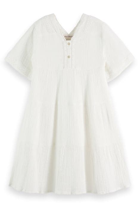 LACE DETAIL CRINKLE COTTON MIDI DRESS OFF WHITE by Scotch & Soda