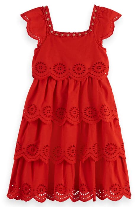 LAYERED MIDI BRODERIE ANGLAISE DRESS LOBSTER RED by Scotch & Soda