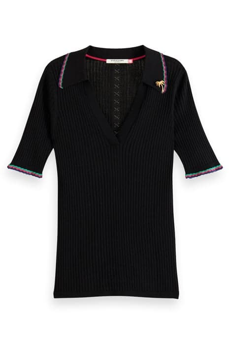 RIB COLLARED KNITTED TEE EVENING BLACK by Scotch & Soda