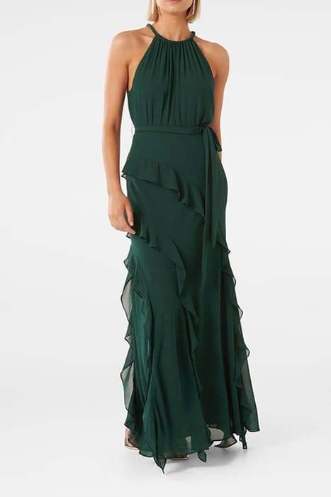 BRIDIE HALTER NECK RUFFLE MAXI DARK GREEN by Forever New