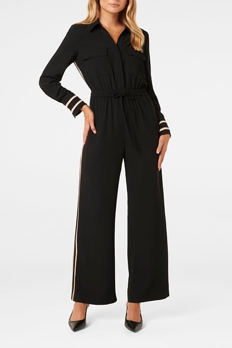 ASHER SIDE STRIPE JUMPSUIT BLACK by Forever New