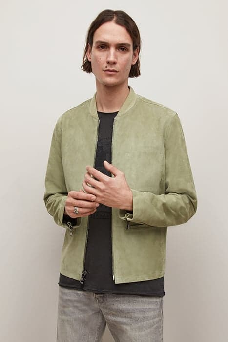 ZIP FRONT JACKET WITH RIB COLLAR AND INN GREEN OPAL by John Varvatos