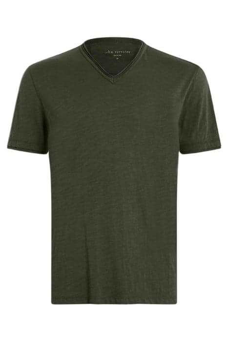 MILES SHORT SLEEVE SLUB V-NECK WITH CUT DARK MOSS by John Varvatos