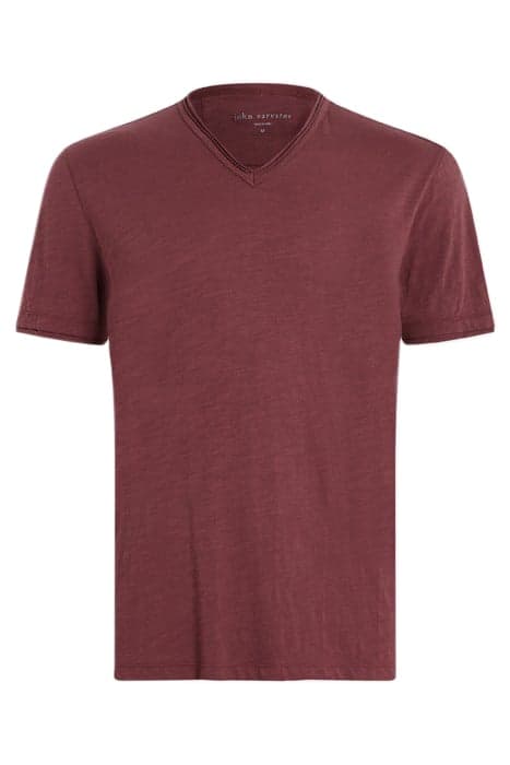 MILES SHORT SLEEVE SLUB V-NECK WITH CUT OXBLOOD by John Varvatos