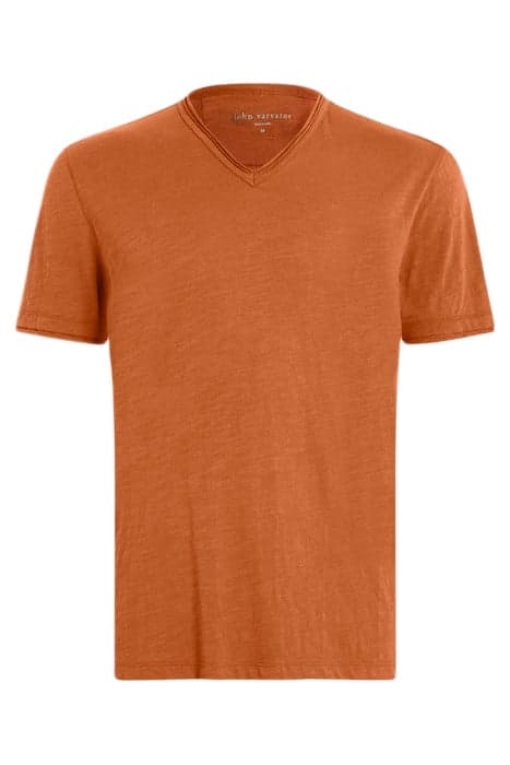 MILES SHORT SLEEVE SLUB V-NECK WITH CUT BURNT CLAY by John Varvatos