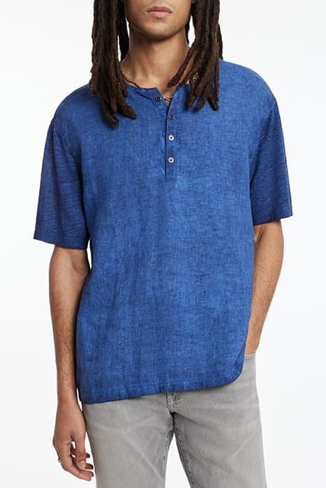 DYER REGULAR FIT SS HENLEY WITH WOVEN PA OFFICER BLUE by John Varvatos