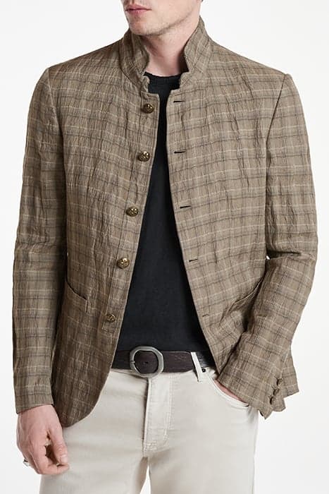 SLIM FIT BUTTON CLOSURE SOFT JACKET WITH OLIVE LEAF by John Varvatos