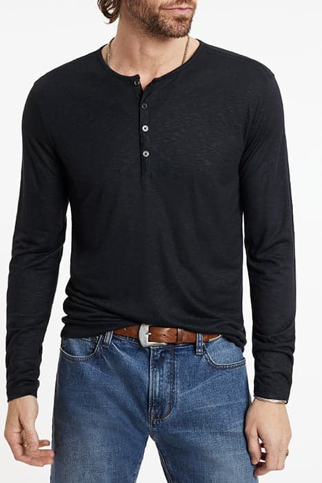 DANVILLE REGULAR FIT LS HENLEY WITH PLAC BLACK by John Varvatos