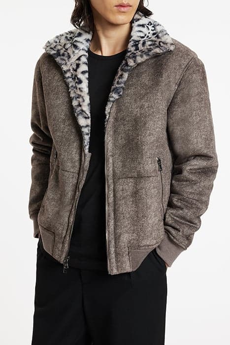 MONTEIRO EASY FIT ZIP UP JACKET WITH FUR DESERT SAND by John Varvatos