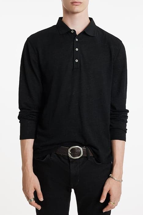 PRESIDIO EASY FIT LS POLO WITH BUCLE TEX BLACK by John Varvatos