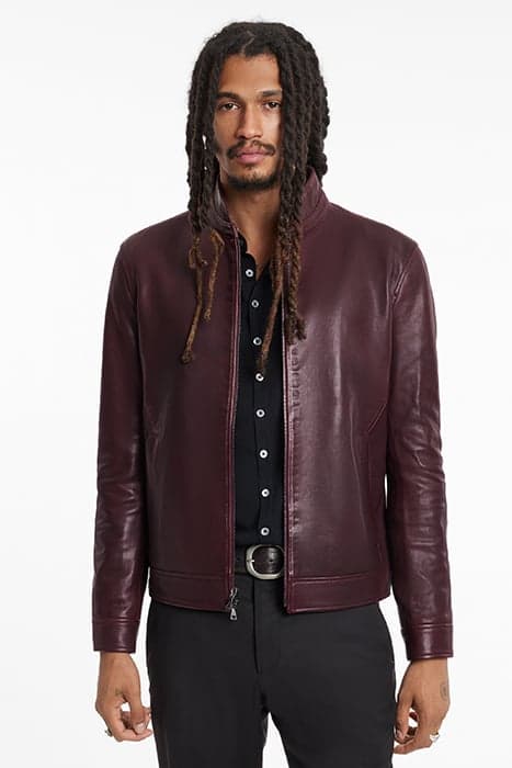 SLIM FIT ZIP FRONT JKT WITH BALL IN CHAI MERLOT by John Varvatos