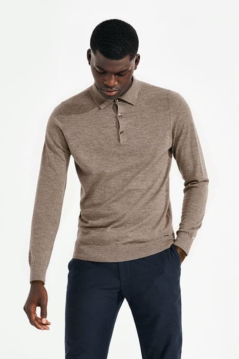 WARD | EXTRA FINE MERINO POLOSHIRT DARK BEIGE MELANGE by WAHTS