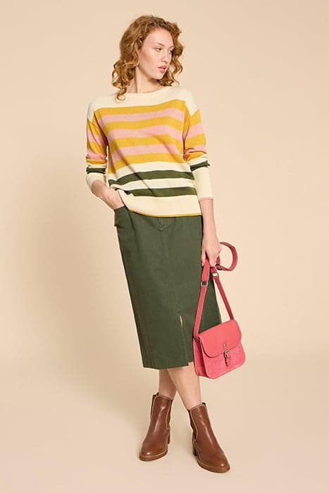 OLIVE STRIPE JUMPER NATURAL MULTI by White Stuff