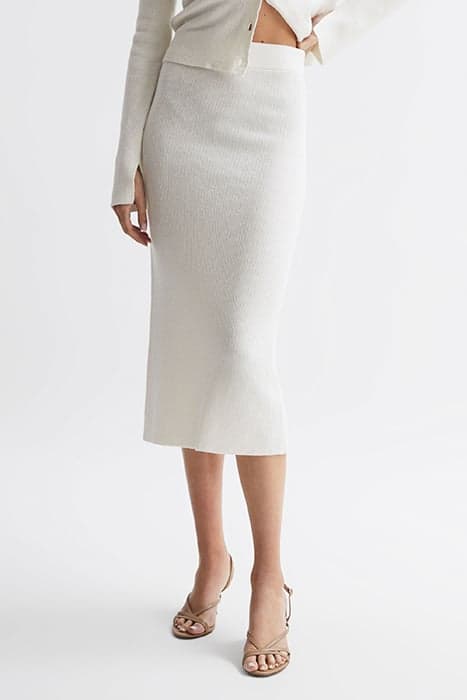 FERN-KNITTED MIDI SKIRT CREAM by Reiss