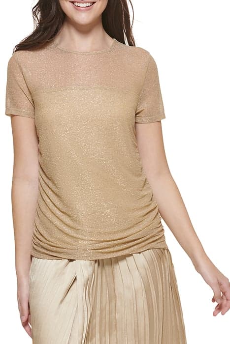 PRINTED MESH S/S TOP METLC GOLD by DKNY