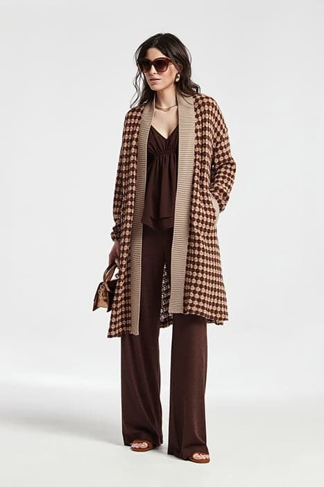 TRICOLOR KNIT LONG CUT OUT SILVIA JACKET BROWN by OKY