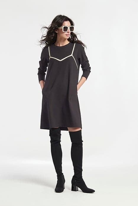 LIGHT PONTE DI ROMA KNIT INTARSIA BABUA DRESS BLACKSAND by OKY