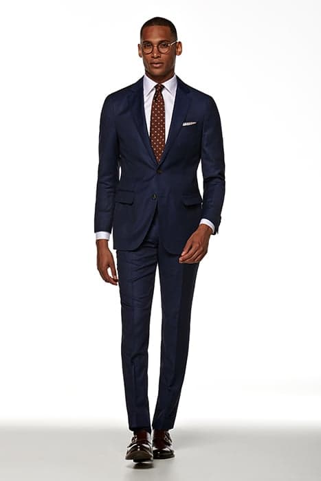 BLUE BIRD'S EYE SLIM LEG STRAIGHT TROUSERS by Suitsupply