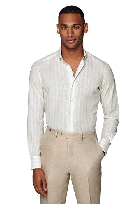 LIGHT BROWN STRIPED SLIM FIT SHIRT by Suitsupply