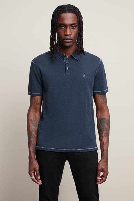 SS SOFT COLLAR COTTON SLUB POLO OILED BLUE by John Varvatos