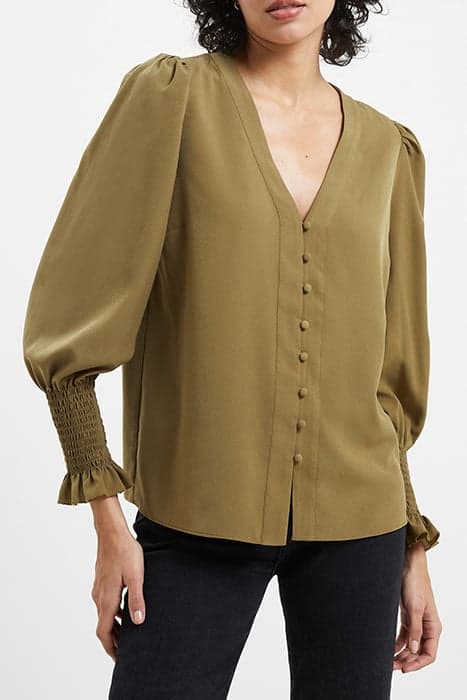 CREPE V NECK BLOUSE BROWN by French Connection