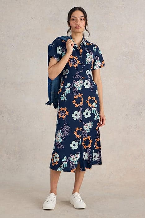 RUA JERSEY SHIRT DRESS NAVY PRINT by White Stuff