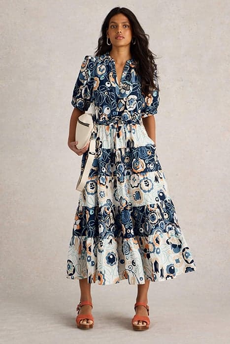 ELLE TIERED DRESS BLUE PRINT by White Stuff