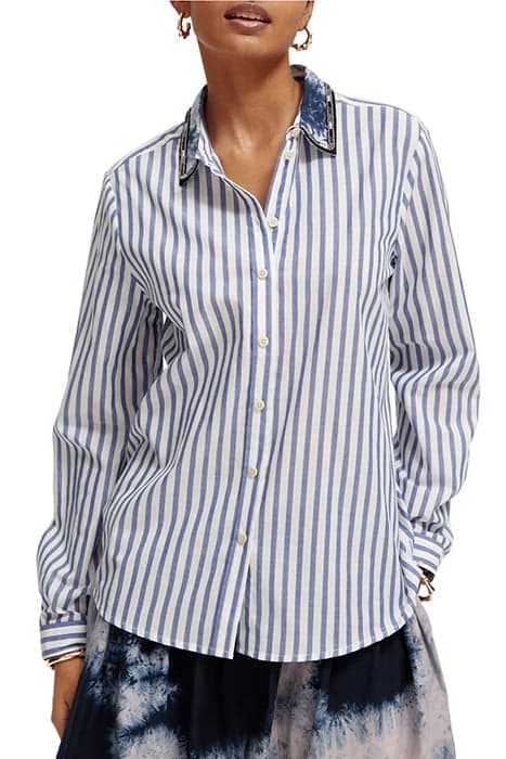 REGULAR FIT SHIRT WITH BEADED COLLAR BLUE STRIPE by Scotch & Soda