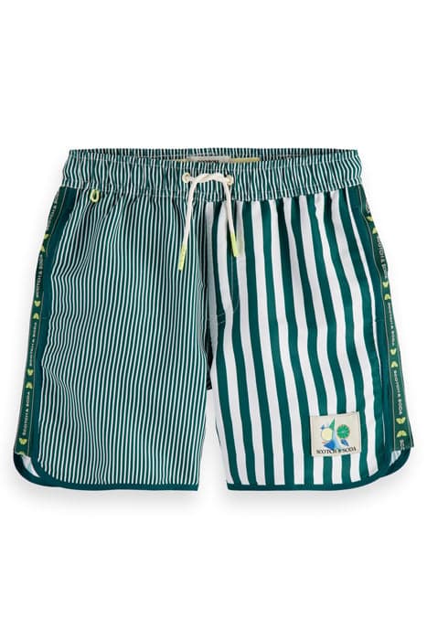 BOYS MID LENGTH - STRIPE SPORTY SWIM SHORTS GREEN STRIPE by Scotch & Soda