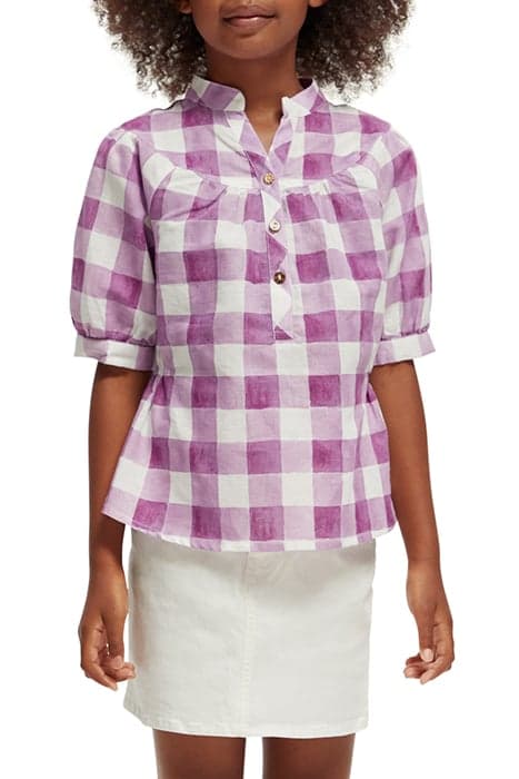 GIRLS PRINTED CHECK LINEN BLEND TOP MULBERRY BISTRO CHECK by Scotch & Soda