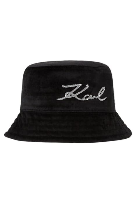 K/SIGNATURE VELVET BUCKETHAT BLACK by KARL LAGERFELD