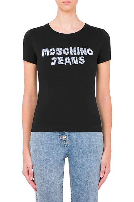 DENIM LOGO PRINT JERSEY T-SHIRT BLACK by Moschino