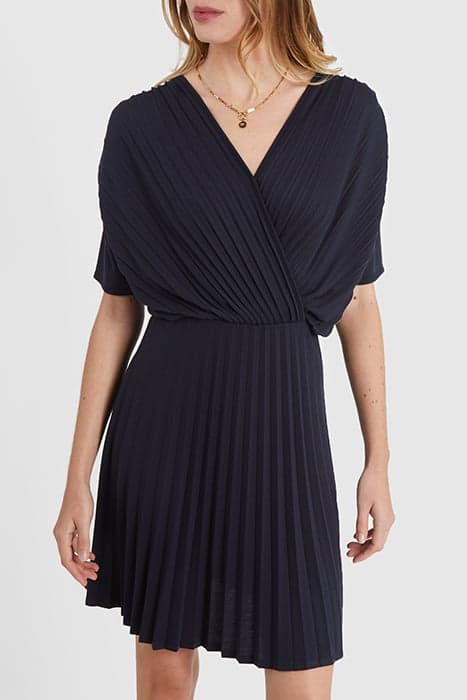 NAVY PIQUE KNIT PLEATED DRESS by ICODE