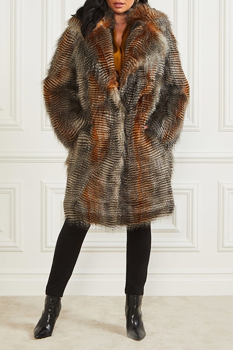 MARCIANO BY GUESS ALEXANDRA COAT MICROSTRIPED FAUX FUR 1