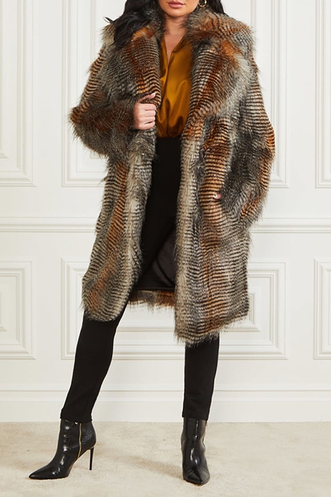 MARCIANO BY GUESS ALEXANDRA COAT MICROSTRIPED FAUX FUR 3