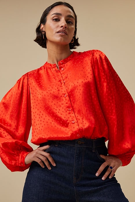 RIKKI SATIN BLOUSE POPPY-RED 5