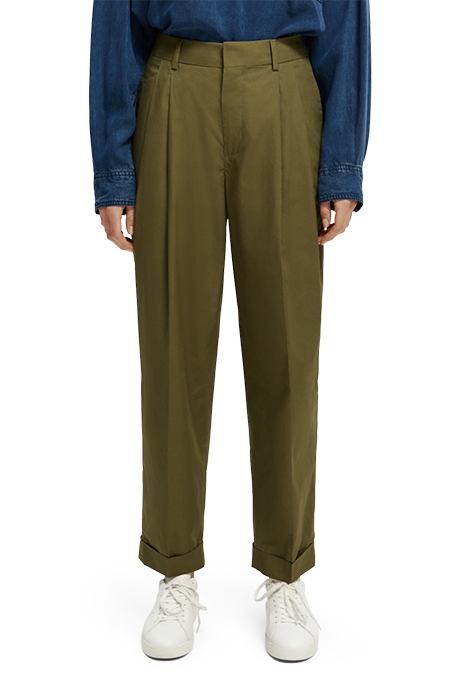 MILA - HIGH RISE TAPERED PLEATED CHINO ARMY GREEN 3