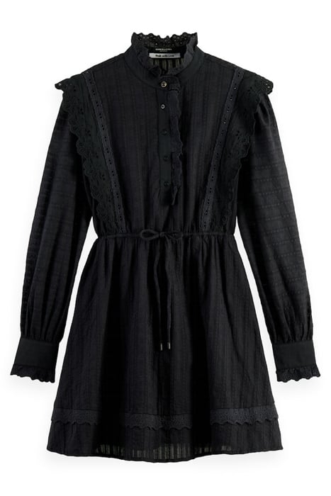 MINI SHIRT DRESS WITH LACE DETAIL IN ORGANIC COTTON BLACK 1