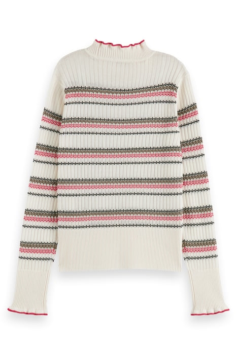 FAIR ISLE STRIPE RUFFLE PULLOVER VANILLA WHITE 7