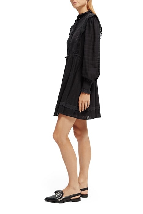 MINI SHIRT DRESS WITH LACE DETAIL IN ORGANIC COTTON BLACK 5