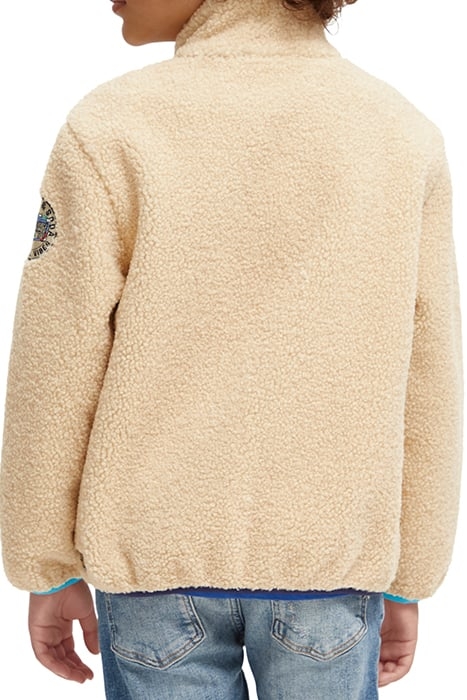 CONTRAST NYLON DETAIL ZIP-THROUGH TEDDY JACKET ECRU 2