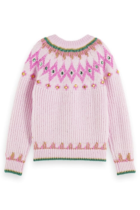 INTARSIA RHINESTONE PULLOVER DISCO PINK 5