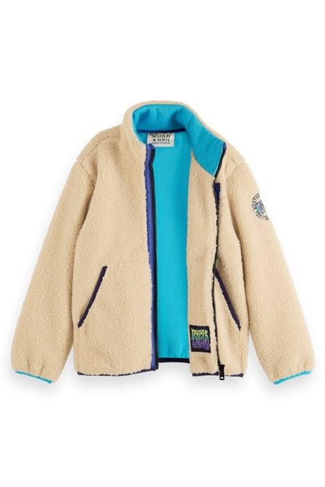 CONTRAST NYLON DETAIL ZIP-THROUGH TEDDY JACKET ECRU 5