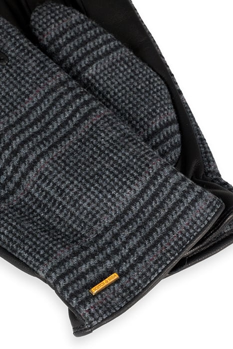 LEATHER & WOOL GLOVES BLACK GREY CHECK 4